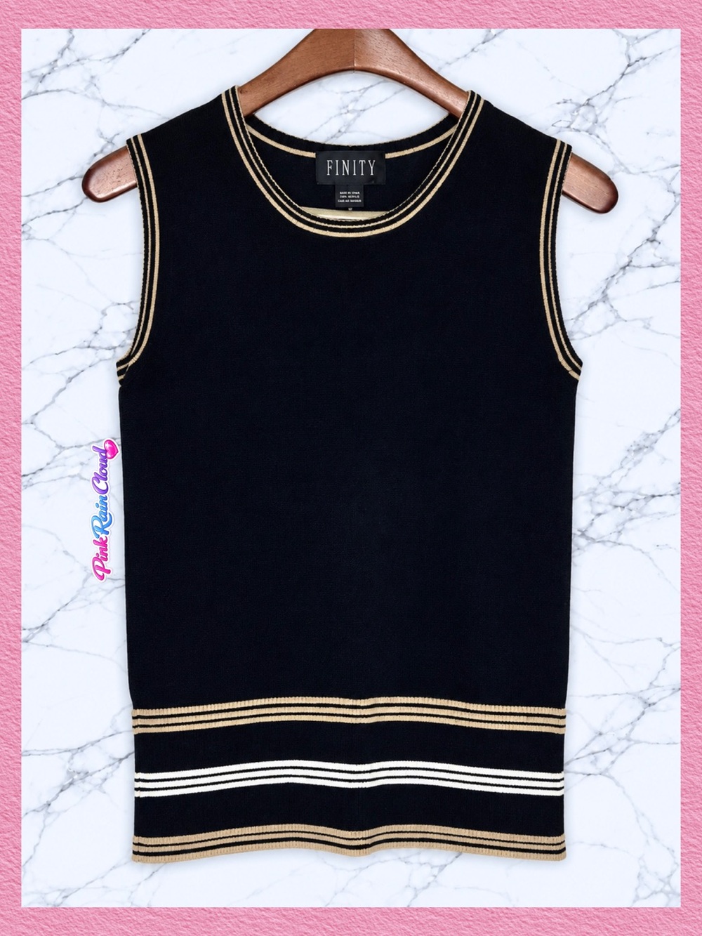 Finity 90s Rib Knit Sweater Vest Women’s M Black Tan White